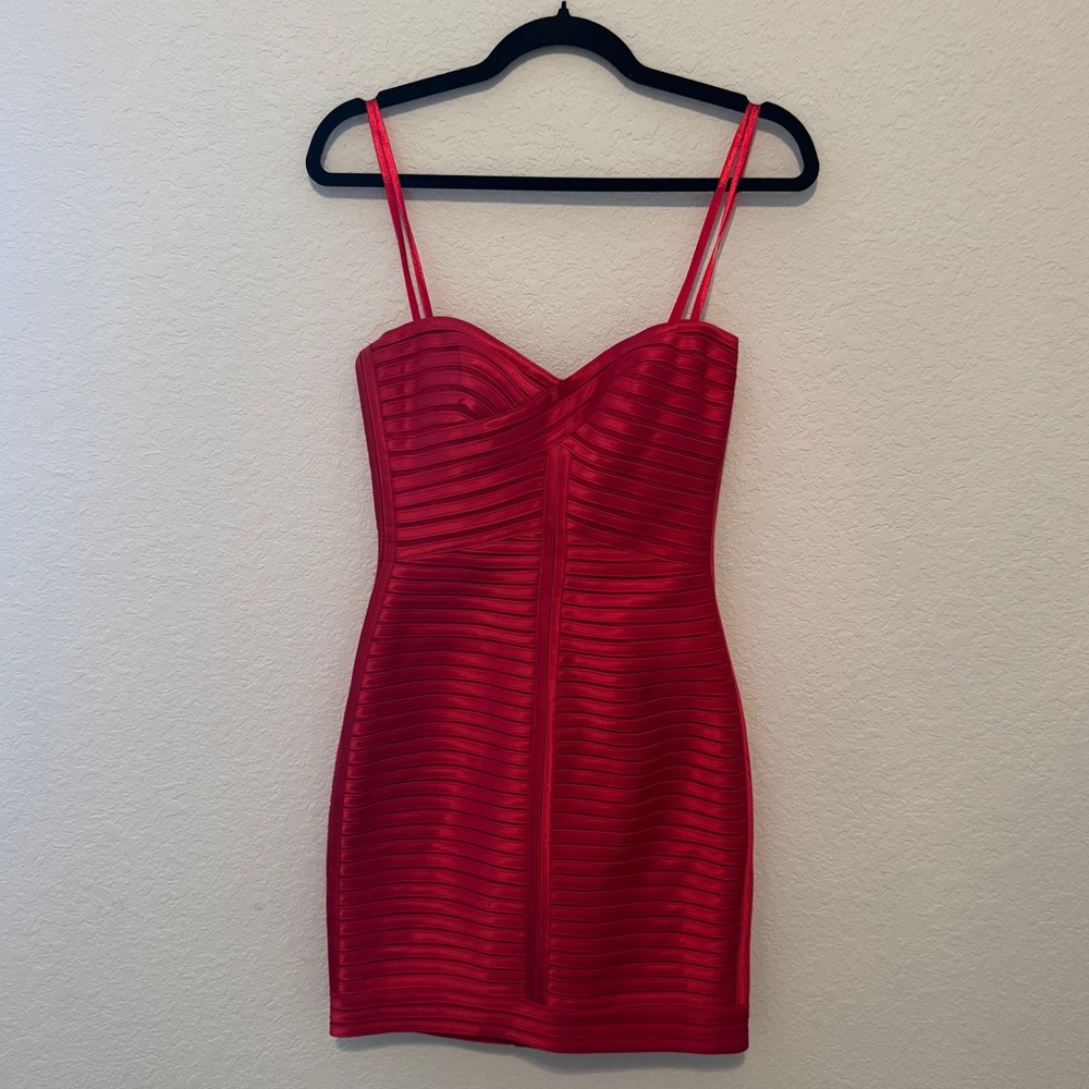BCBGMAXAZRIA Red Satin Strapless Mini Dress - Size 0